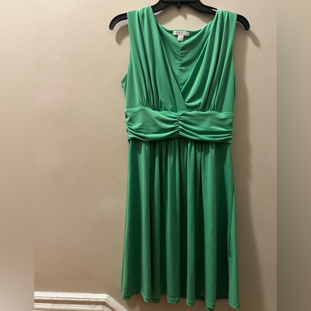 New York & Company Green Ruched Wrap Maxi Dress